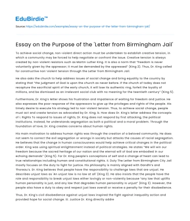 Essay on the Purpose of the ‘Letter from Birmingham Jail’
