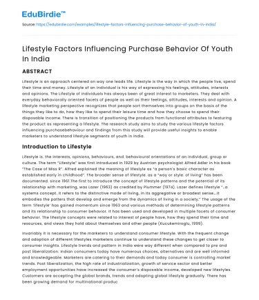 Lifestyle Factors Influencing Purchase Behavior Of Youth In India