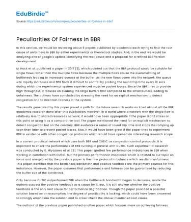 Peculiarities Of Fairness In BBR