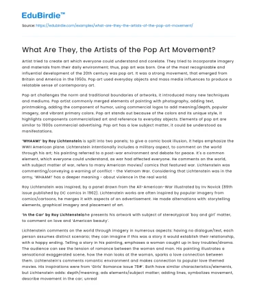 What Are They, the Artists of the Pop Art Movement?
