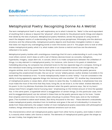 Metaphysical Poetry: Recognizing Donne As A Metrist