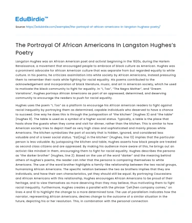 The Portrayal Of African Americans In Langston Hughes’s Poetry