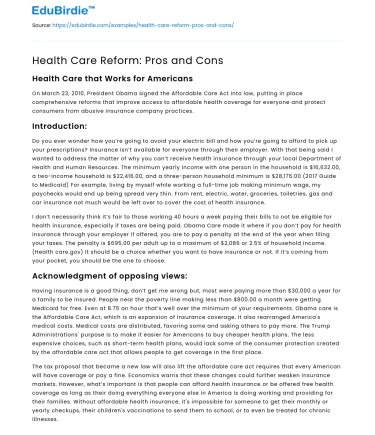 Health Care Reform: Pros and Cons
