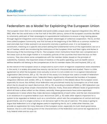 Federalism as a Model for Explaining the European Union