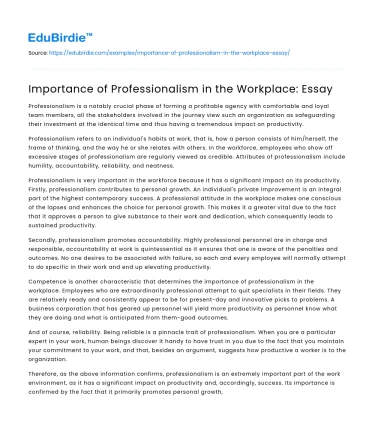 Importance of Professionalism in the Workplace: Essay