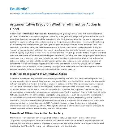 Argumentative Essay on Whether Affirmative Action Is Good