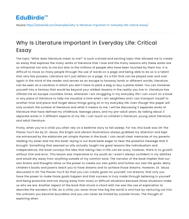 Why Is Literature Important in Everyday Life: Critical Essay