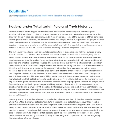 Nations under Totalitarian Rule and Their Histories