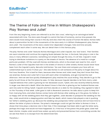 Fate and Time in Shakespeare’s ‘Romeo and Juliet’