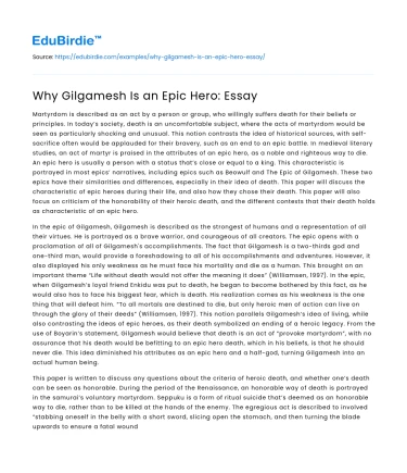 Why Gilgamesh Is an Epic Hero: Essay