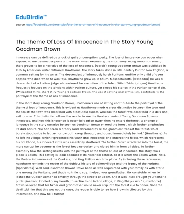 The Theme Of Loss Of Innocence In The Story Young Goodman Brown