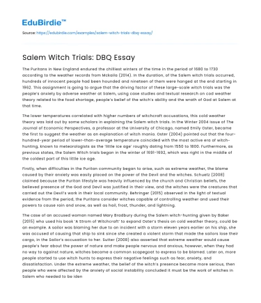 Salem Witch Trials: DBQ Essay