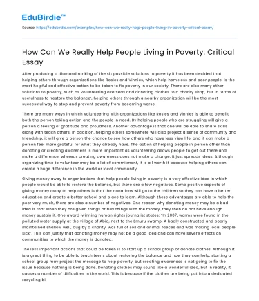 How Can We Really Help People Living in Poverty: Critical Essay