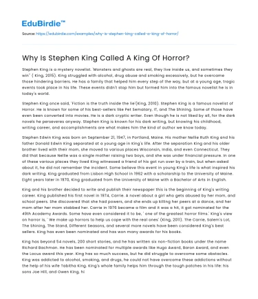 Why Is Stephen King Called A King Of Horror?