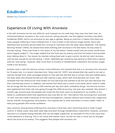 Experience Of Living With Anorexia