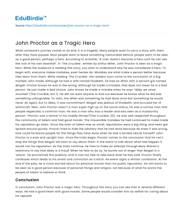 John Proctor as a Tragic Hero