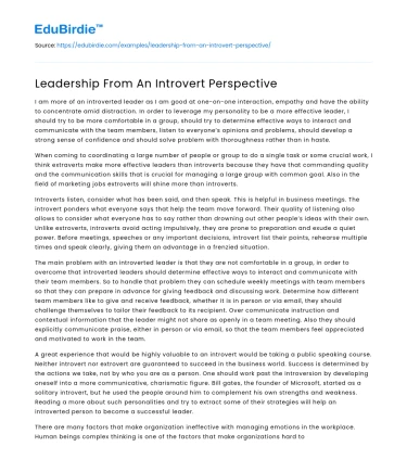 Leadership From An Introvert Perspective