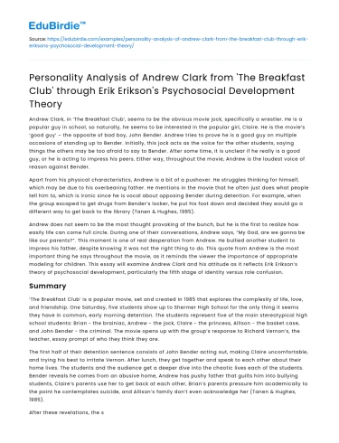 Andrew Clark’s Personality Analysis Through Erikson’s Theory
