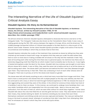 Equiano’s Narrative Critical Analysis