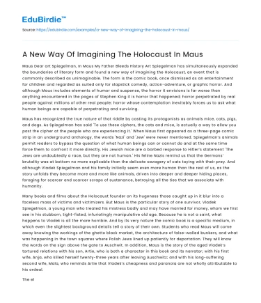 A New Way Of Imagining The Holocaust In Maus