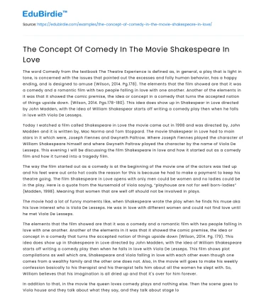 The Concept Of Comedy In The Movie Shakespeare In Love