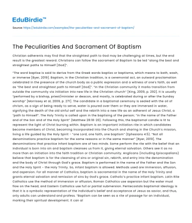 The Peculiarities And Sacrament Of Baptism