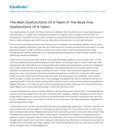 The Main Dysfunctions Of A Team In The Book Five Dysfunctions Of A Team