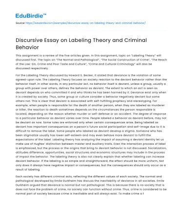 Discursive Essay on Labeling Theory and Criminal Behavior