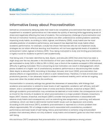 Informative Essay about Procrastination