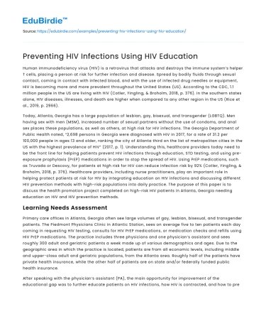 Preventing HIV Infections Using HIV Education