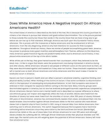 Racial Dynamics and African American Health Outcomes