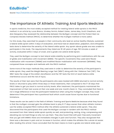 The Importance Of Athletic Training And Sports Medicine