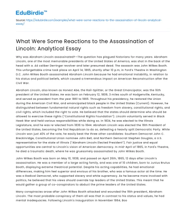 What Were Some Reactions to the Assassination of Lincoln