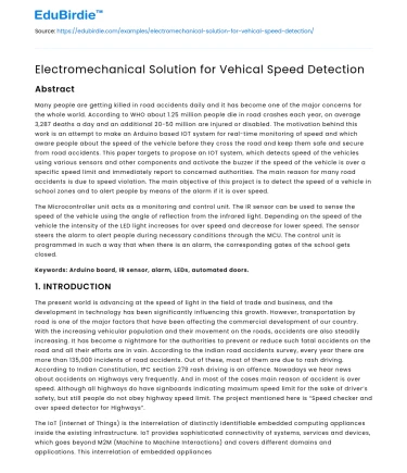 Electromechanical Solution for Vehical Speed Detection