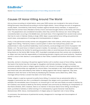 Causes Of Honor Killing Around The World
