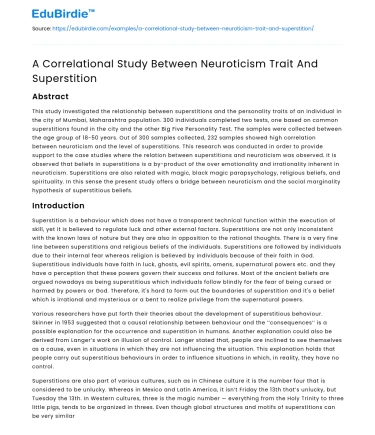 A Correlational Study Between Neuroticism Trait And Superstition