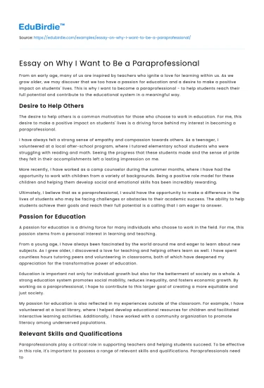 Essay on Why I Want to Be a Paraprofessional