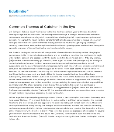Common Themes of Catcher in the Rye