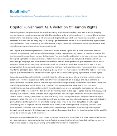 Capital Punishment As A Violation Of Human Rights