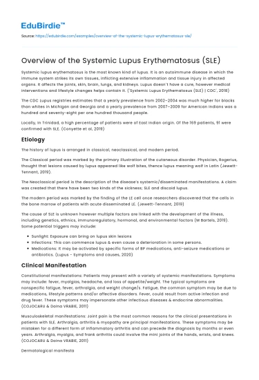 Overview of the Systemic Lupus Erythematosus (SLE)