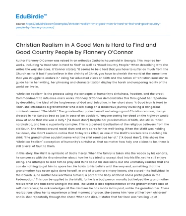 Christian Realism in Flannery O’Connor’s Stories