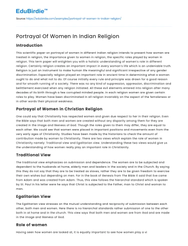 Portrayal Of Women In Indian Religion