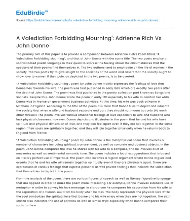 A Valediction Forbidding Mourning’: Adrienne Rich Vs John Donne