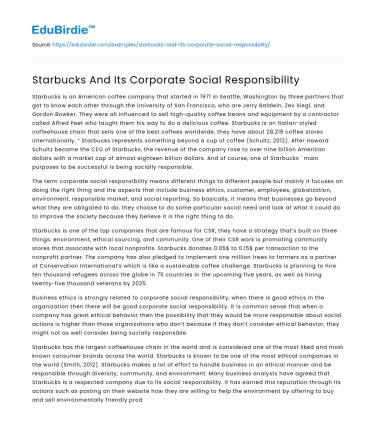 Starbucks And Its Corporate Social Responsibility