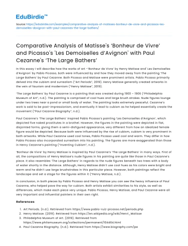 Comparative Analysis: Matisse, Picasso, Cezanne