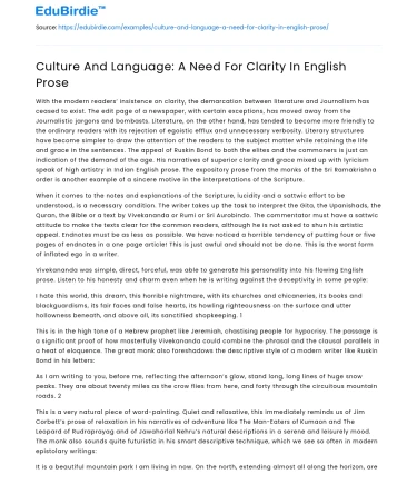Culture And Language: A Need For Clarity In English Prose