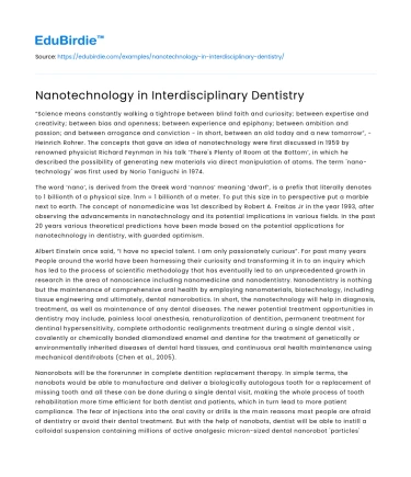 Nanotechnology in Interdisciplinary Dentistry