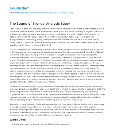 The Sound of Silence’ Analysis Essay