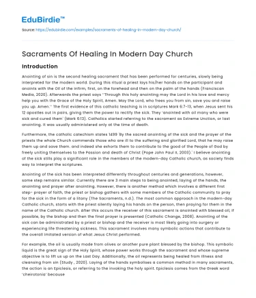 Sacraments Of Healing In Modern Day Church