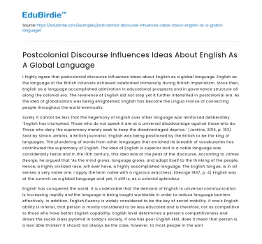Postcolonial Discourse Influences Ideas About English As A Global Language